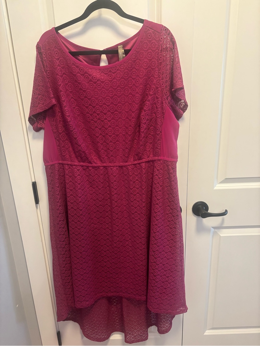 High-Low Lace Dress in Berry. 2x, 26 ptp